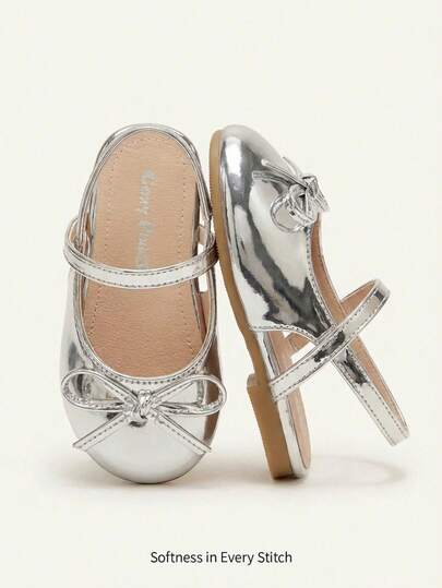 Cozy Pixies A Pair Of Fashionable Versatile Casual Silver Party Fun Princess Style Cute Bow Bag Head Muller Shoes Princess Baby Flats