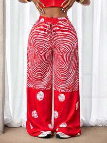 BamGleam Women's Geometric Print Drawstring Waist Casual Versatile Wide Leg Pants, Suitable For Vacation And Travel - Multicolor - View 3
