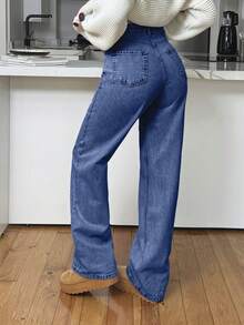 EURMUSE HIGH RISE STRAIGHT CUT LIGHT BLUE WOMEN JEAN - Medium Wash - View 2