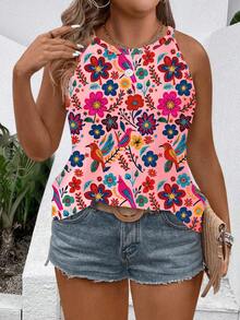EMERY ROSE Women's New Floral Print Camisole And Tank Top, Round Neck Sleeveless, Hot Selling Plus Size, Spring/Summer - Multicolor - View 1
