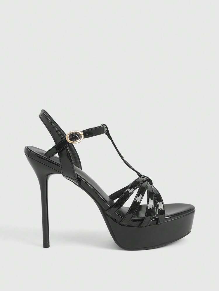 CUCCOO LuxiPop Women's High Heel Sandals With Multiple Crossing Straps, T-Strap, Round Toe, Stiletto Heel, Waterproof Platform, Saddled Strap, Elegant, Fashionable, Sexy Club Style 2000s Style