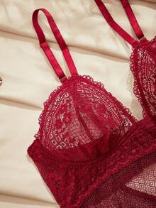 Charlaine Wine Red Sexy Lace Camisole Nightgown For Women - Burgundy - View 4