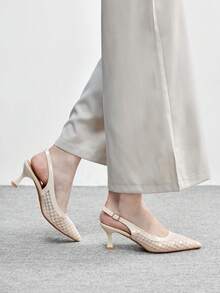 CUCCOO BIZCHIC Stylish And Elegant, Suitable For Daily Commuting, Pointed Short Heels, Hollow Shoes - Beige - View 3