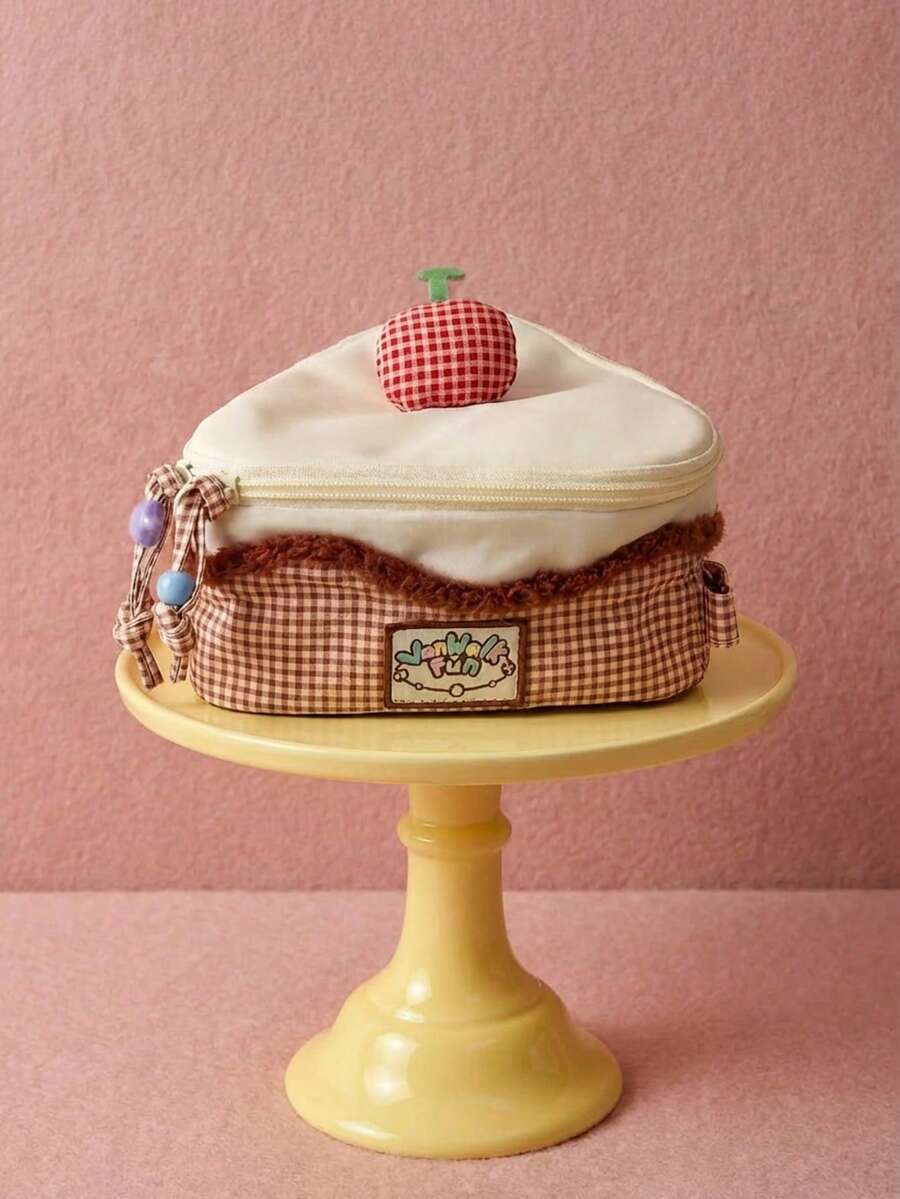 Joivida 可爱樱桃蛋糕格纹手提包，大容量，红白格纹化妆相机包，旅行收纳包，送朋友的礼物 - 彩色 - 查看 1