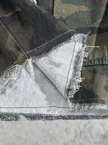 Manfinity ZONE917 Manfinity Streetrush Men's Camouflage Print Distressed Hem Pocket Denim Shorts Cargo Shorts For Men Going Out Hang Out Party Vacation Street - Army Green - View 3