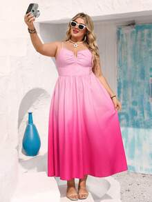 Vivid Eden 大码女式休闲日常优雅浪漫度假渐变粉色吊带裙，春夏款 - 粉色 - 查看 6