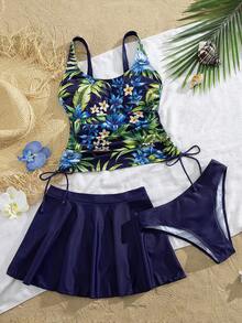 Swim Lushoire 2026 Spring/Summer New Leaf Print Top, High-Cut Bottom, And Modest Tankini Set - Multicolor - View 8