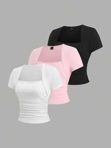 Sweetra Y2K Casual Versatile Slimming Academic Style Vacation Pleated T-Shirt Set - Multicolor - View 6