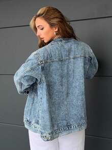 Jeta Ari Veste en jean ample et décontractée à simple boutonnage pour femmes, vêtements de rentrée scolaire - Bleu azur - Voir 2