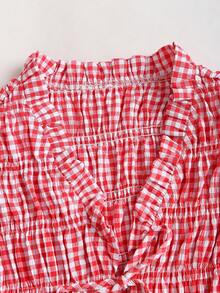 Sweetra Women's Plaid Tie-Waist Short Sleeve Shirt, Spring/Summer - Red - View 3