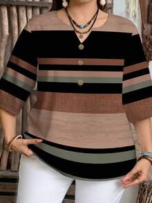 EMERY ROSE Women's Vacation Casual Colorblock Striped Shirt - Multicolor - View 5