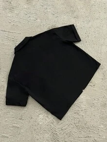 青少年男童宽松版型67号印花Polo衫，短袖，适合春夏季节穿着，日常穿着、运动、郊游、上学、聚会、节日、拍照等场合。 - 黑色 - 查看 2