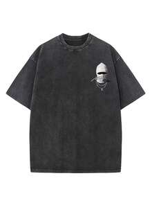 青少年男童字母人像图案T恤，街头风圆领短袖T恤，适合派对、返校、正式场合、日常穿着、学校、旅行、运动，春夏秋季皆宜。 - 黑色 - 查看 4