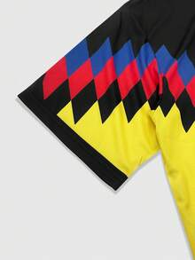 ROMWE MEN Prep 男士撞色字母印花休闲百搭通勤短袖Polo衫 - 彩色 - 查看 5