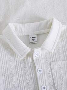 SHEIN 男童两件套：纯色 Polo 领短袖开衫和松紧腰牛仔裤 - 彩色 - 查看 4
