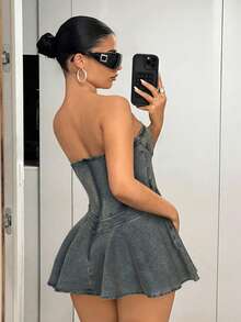 SHEIN ICON Vestido tubo de mezclilla de moda para citas y fiestas - Azul - Ver 2