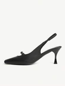 CUCCOO CHICEST Women's Outdoor Round Toe Stiletto Buckle Decor PU Leather Shoes, Fashionable Minimalist Comfortable For Daily, Party, Banquet, Slip-On Backless Pumps Elegant Shoes Wedding Shoes - Black - View 10