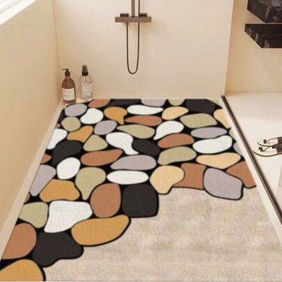 1 pieza Alfombra de ducha de lujo de PVC con agujeros de drenaje - Antideslizante, suave y cómoda, secado rápido, con masaje de esponja, respaldo antideslizante, forma rectangular para decoración del baño y otoño en el hogar