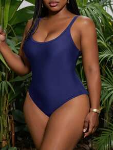 Swim SXY Đồ bơi mùa hè mới, chất liệu thoải mái, áo tắm liền thân màu đỏ thanh lịch và gợi cảm, áo tắm liền thân hở lưng, áo tắm liền thân màu xanh dương, áo tắm liền thân cỡ lớn. - Màu xanh hải quân - Xem 4