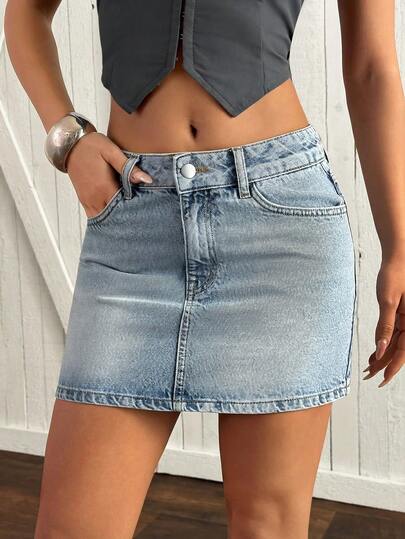 EURMUSE Women's Casual Everyday Washed Denim Asymmetric Pocket A-Line Skirt, Summer Denim Skirt Denim Skirt Mini Jean Skirt Y2k Mini Skirt Blue Wash Denim Skirt Jean Mini Skirt Mini Skirt Denim Denim Mini Skirt Y2k Skirt