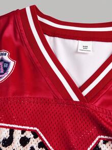 SHEIN Tween Girl Casual Street Style V-Neck Pink Bow Print Graphic Tee - Red - View 3