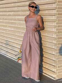 DAZY Women's Waist Cinching Loose Fit Long Casual Denim Bib Overalls And Jumpsuit - Pink - View 3