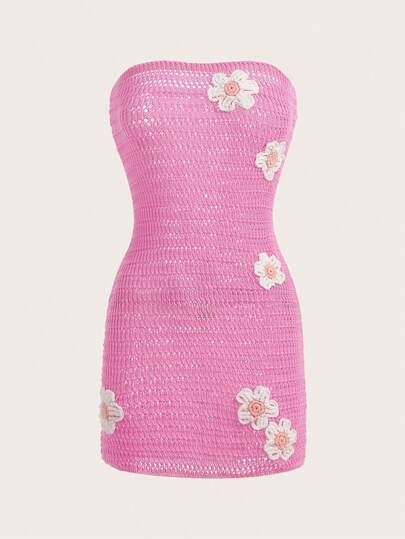 Olithes 女士性感甜美镂空3D花卉针织吊带连衣裙