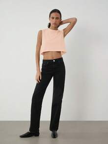 SHEIN BASICS 女士简约休闲纯色露脐背心，夏季百搭棉质露脐上衣，无袖露脐上衣，蜜桃色露脐上衣，粉色露脐上衣，女士上衣 - 粉色 - 查看 5