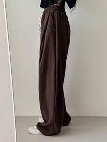 DAZY 女士宽松弹力腰抽绳街头风运动裤，休闲运动，四季皆宜 - 鏽棕色 - 查看 3