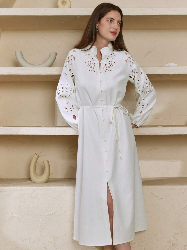 Spring & Summer Hollow Design Formal Dress, Elegant For Valentine's Day, Wedding, Party, Banquet, Slim Fit Long Dress For Women Business Casual Woman