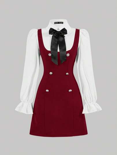 SHEIN MOD Robe élégante à manches évasées et double boutonnage pour femmes