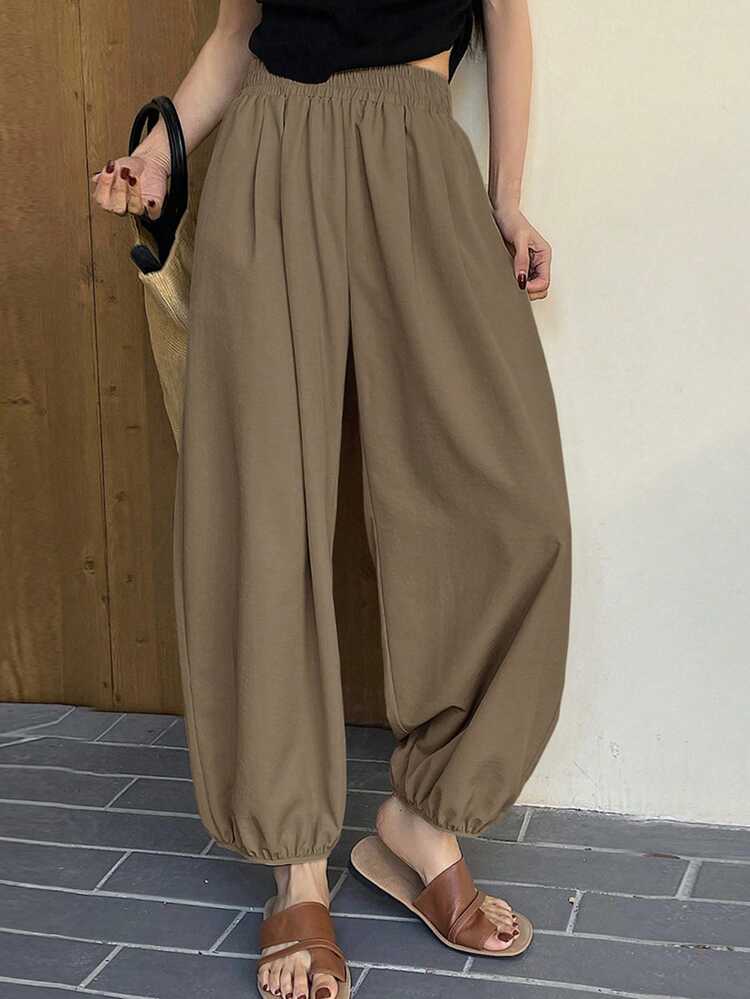 Tween Girls' Solid Color Elastic Waist Pleated Pocket Wide Leg Loose Pants