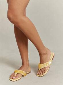 SHUZIA Sandal đế bằng kiểu xỏ ngón thoải mái, thường ngày dành cho nữ, hiệu Waverly Shell. - Màu vàng - Xem 4