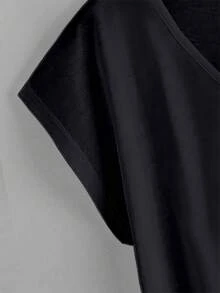 EMERY ROSE Women's Solid Color V-Neck Casual Loose Fit Short Sleeve T-Shirt - Black - View 3