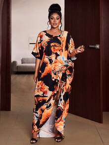 Maweii Đầm nữ cỡ lớn dáng rộng, thanh lịch, tay cánh dơi xếp ly, thời trang và duyên dáng, thích hợp cho mặc hàng ngày, dự tiệc hoặc đi nghỉ mát lãng mạn. - Nhiều màu - Xem 3