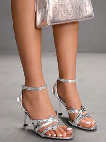 CUCCOO SZL 女士时尚优雅银色高跟凉鞋 - 銀色 - 查看 5