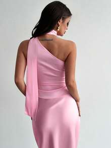 Firerie Blusa feminina de cetim, sexy, com ombros assimétricos e babados. Ideal para festas, ocasiões românticas e férias, perfeita para primavera/verão/outono. Elegante para o dia a dia, encontros, festas, casamentos, formaturas, apresentações, trabalho, volta às aulas, reuniões anuais, aniversários e feriados. - Rosa - Ver 6