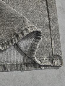 Manfinity EMRG 男士休闲水洗做旧阔腿牛仔裤 - 淺灰色 - 查看 4