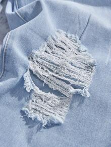 Manfinity EMRG 男士破洞牛仔裤，带口袋，磨边牛仔裤，纯色长款宽松破洞浅蓝色工装牛仔裤，适合送给丈夫、男朋友的礼物 - 淺色水洗藍 - 查看 2