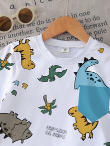两件套男婴恐龙印花圆领短袖T恤和短裤休闲套装,适合日常玩耍,春夏可爱之选 - 彩色 - 查看 5