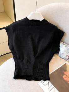 GlowEve CURVE 春夏时尚休闲度假装百搭日常沙滩装女式大码纯色下摆纽扣装饰开衫背心女式沙滩装大码女式上衣 - 黑色 - 查看 2