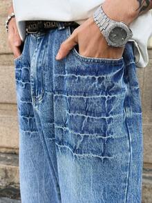 Manfinity EMRG Men's Casual Everyday Washed Slant Pocket Loose Fit Jeans - Light Wash - View 6