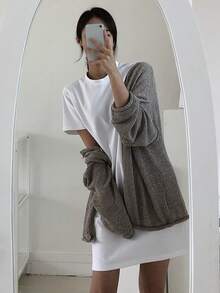 DAZY 女士纯色宽松T恤连衣裙夏季太阳裙，休闲女装 - 白色 - 查看 8