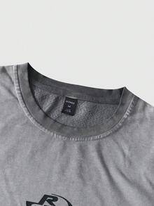 ROMWE MEN Men's Graphic Print Round Neck Casual Versatile Short Sleeve T-Shirt - Grey - View 5