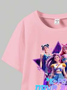 2pcs/Set KPOP Graphic Print Top, Tween Girl Crew Neck Sweatshirt And Leggings Set, Fashionable Casual, Suitable For Autumn/Winte - Multicolor - View 5