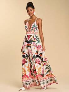 Travachic 女士无袖印花梭织连衣裙，适合春夏度假穿着 - 彩色 - 查看 6