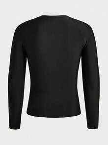 HIMLAND Men's Palm Tree Print Raglan Long Sleeve Rash Guard, Daily Swimwear & Sun Protection - Black - View 2