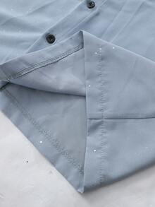 ROMWE MEN Men's Shiny Single-Breasted Casual Shirt, Short Sleeve - Baby Blue - View 3