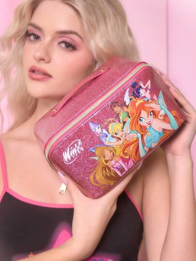 The Winx X SHEIN 1 Duża, przezroczysta kosmetyczka, wielofunkcyjna torba do przechowywania, torba do przechowywania małych przedmiotów, torba podróżna, torba do przechowywania cyfrowych dokumentów, odpowiednia do codziennego noszenia małych przedmiotów, w podróży, w biurze, do makijażu lub do nauki, zaprojektowana specjalnie dla kobiet, pomysły na prezenty