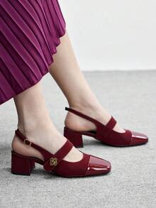 CUCCOO BIZCHIC 女士经典低跟露跟平底鞋，黑色 - 酒紅色 - 查看 5